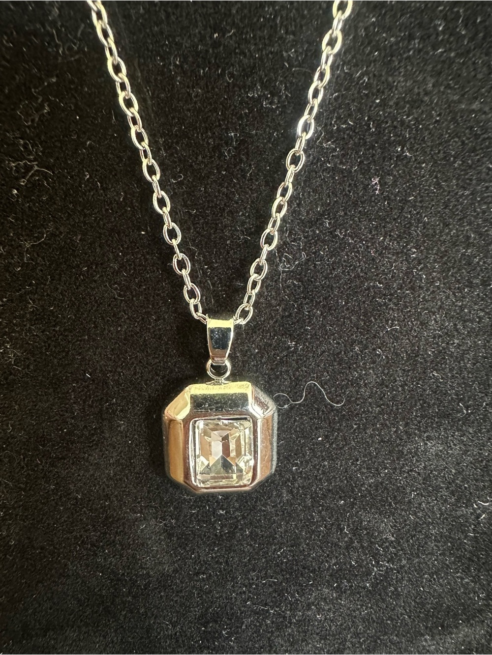 Clear Crystal Octagon Pendant Necklace in Silver-Tone